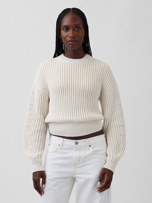 Image number 1 showing, 100% Cotton Barrel-Sleeve Crop Sweater