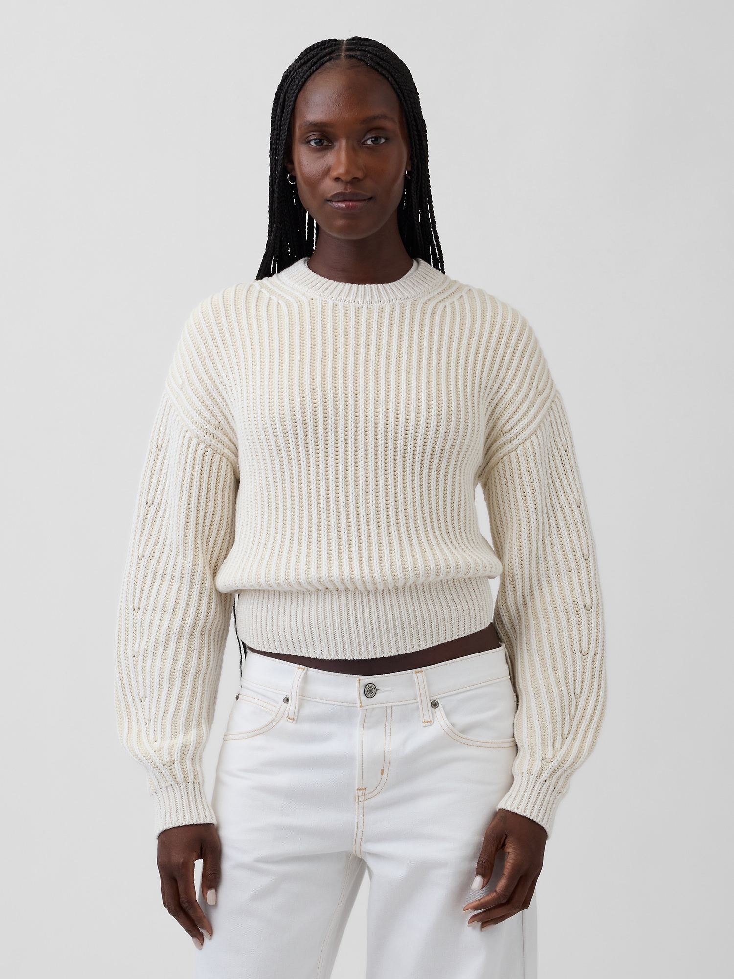 100% Cotton Barrel-Sleeve Crop Sweater