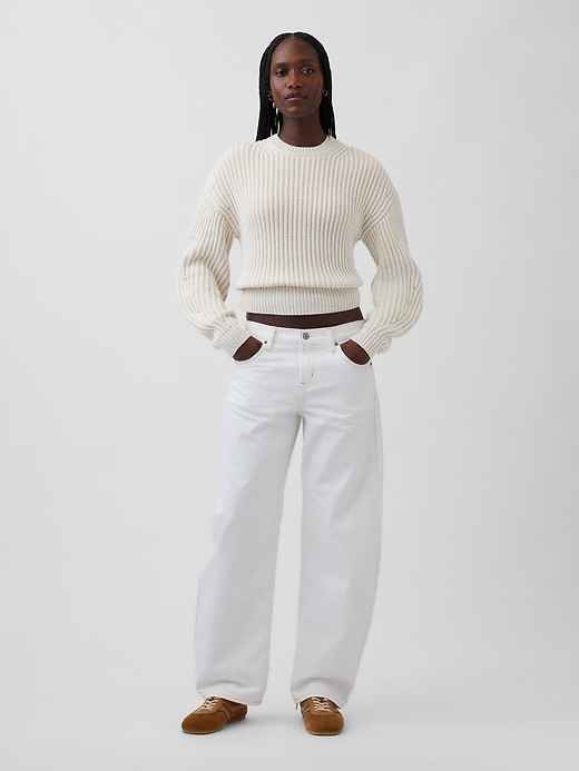 Image number 2 showing, 100% Cotton Barrel-Sleeve Crop Sweater