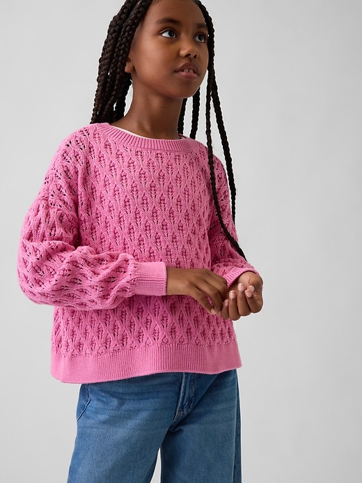 Image number 1 showing, Kids Crochet Oversized Crewneck Sweater