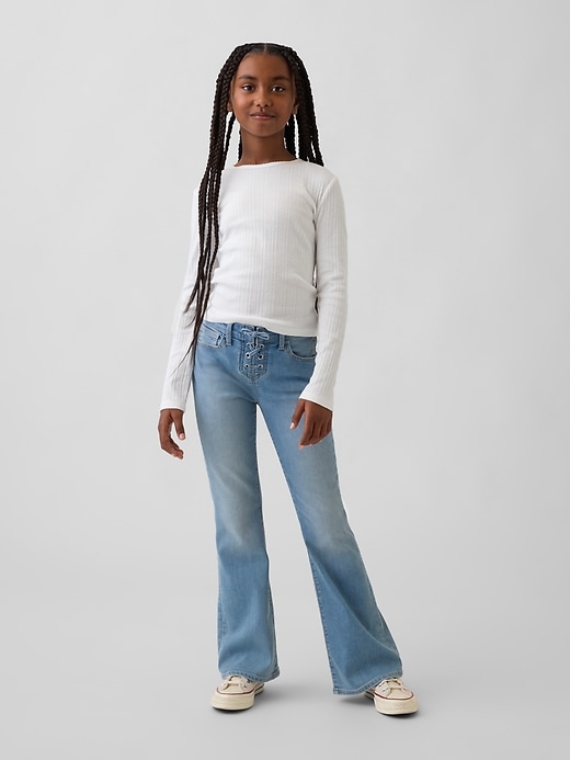 Image number 1 showing, Kids High Rise Lace-Up '70s Flare Jeans