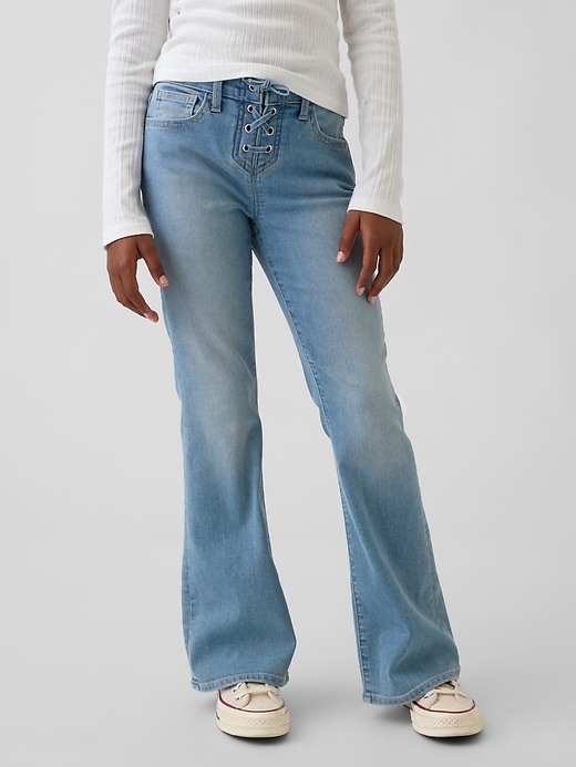 Image number 3 showing, Kids High Rise Lace-Up '70s Flare Jeans