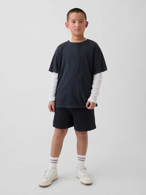 SHORT EN COTON OUATÉ VINTAGEDOUX POUR ENFANT, ENTREJAMBE DE 13 CM
