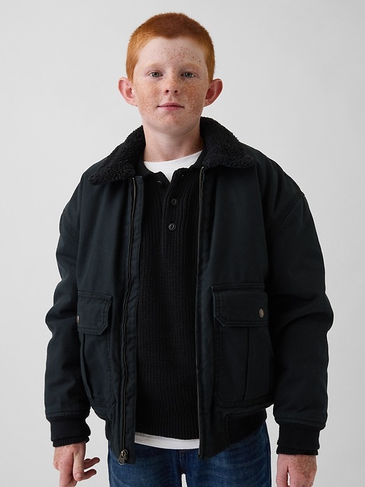 Image number 1 showing, Kids Sherpa-Lined Canvas Bomber Jacket
