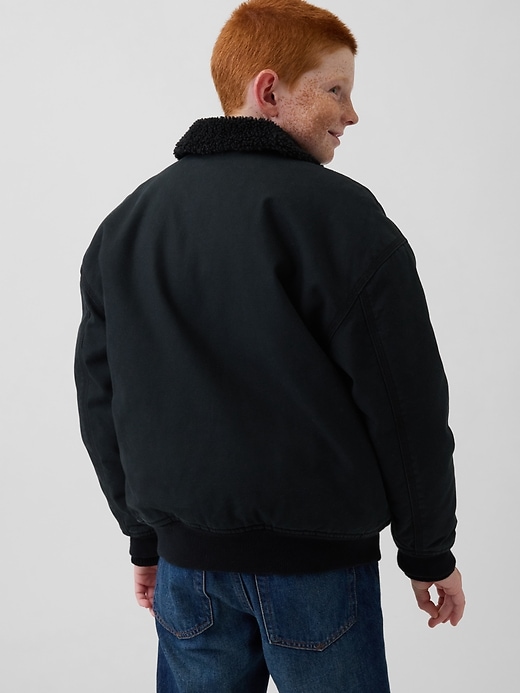 Image number 2 showing, Kids Sherpa-Lined Canvas Bomber Jacket
