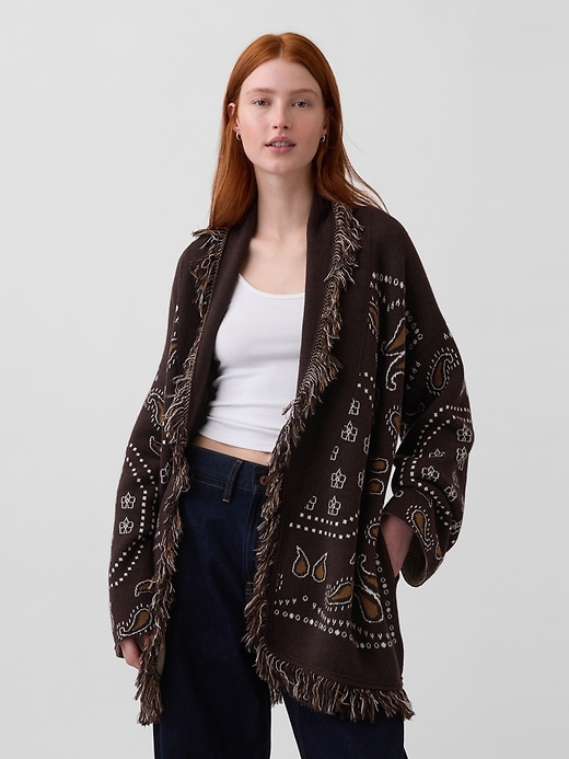 Image number 1 showing, Cotton-Blend Fringe Shawl Cardigan