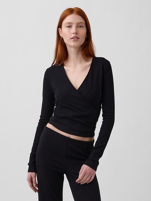 Image number 1 showing, Modern Wide Rib Wrap V-Neck T-Shirt