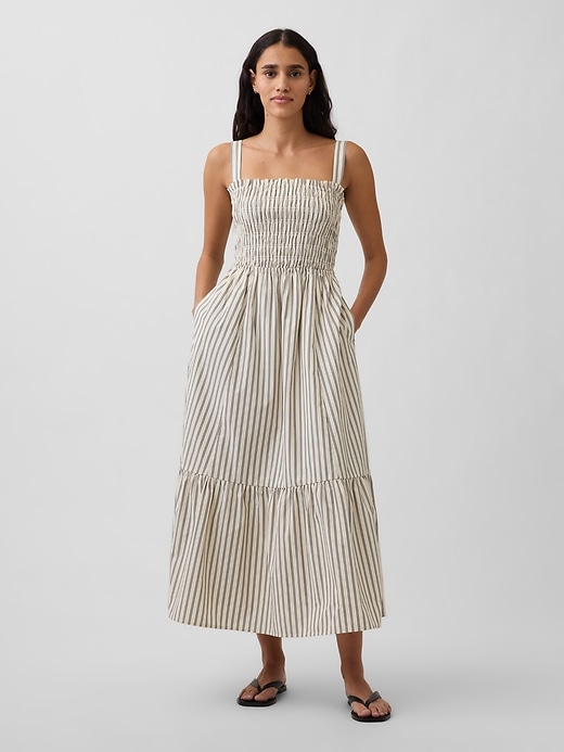 Image number 1 showing, Poplin Smocked Bodice Maxi Dress