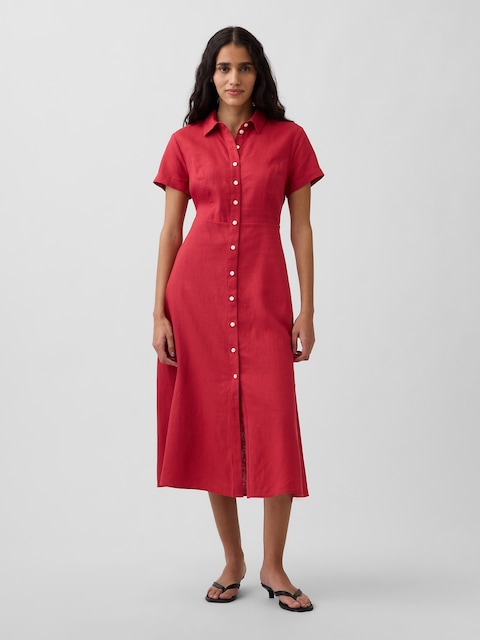 ROBE-CHEMISIER MI-LONGUE EN MÉLANGE DE LIN