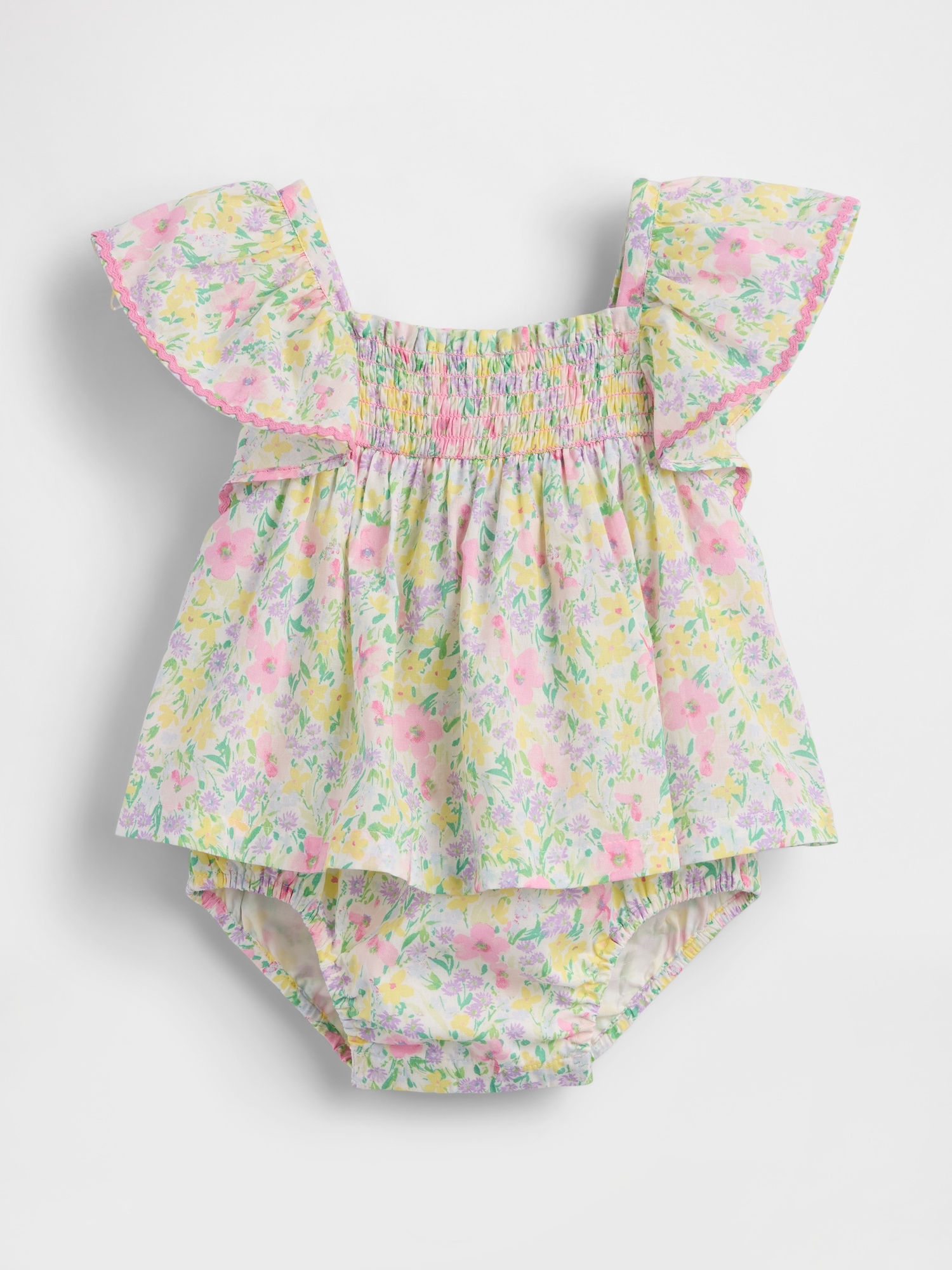 Baby Smocked Flutter-Sleeve Bodysuit Dress