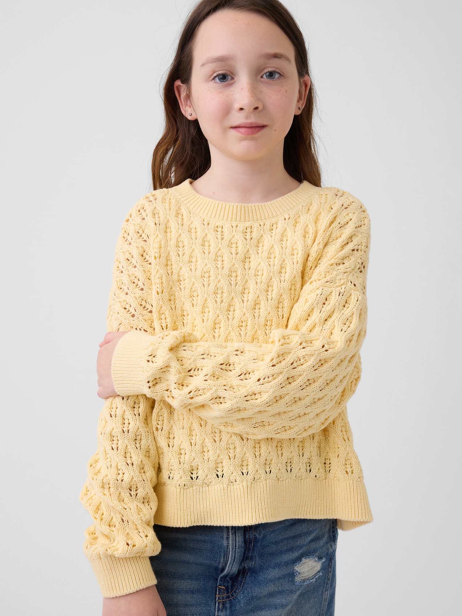 Kids Crochet Oversized Crewneck Sweater