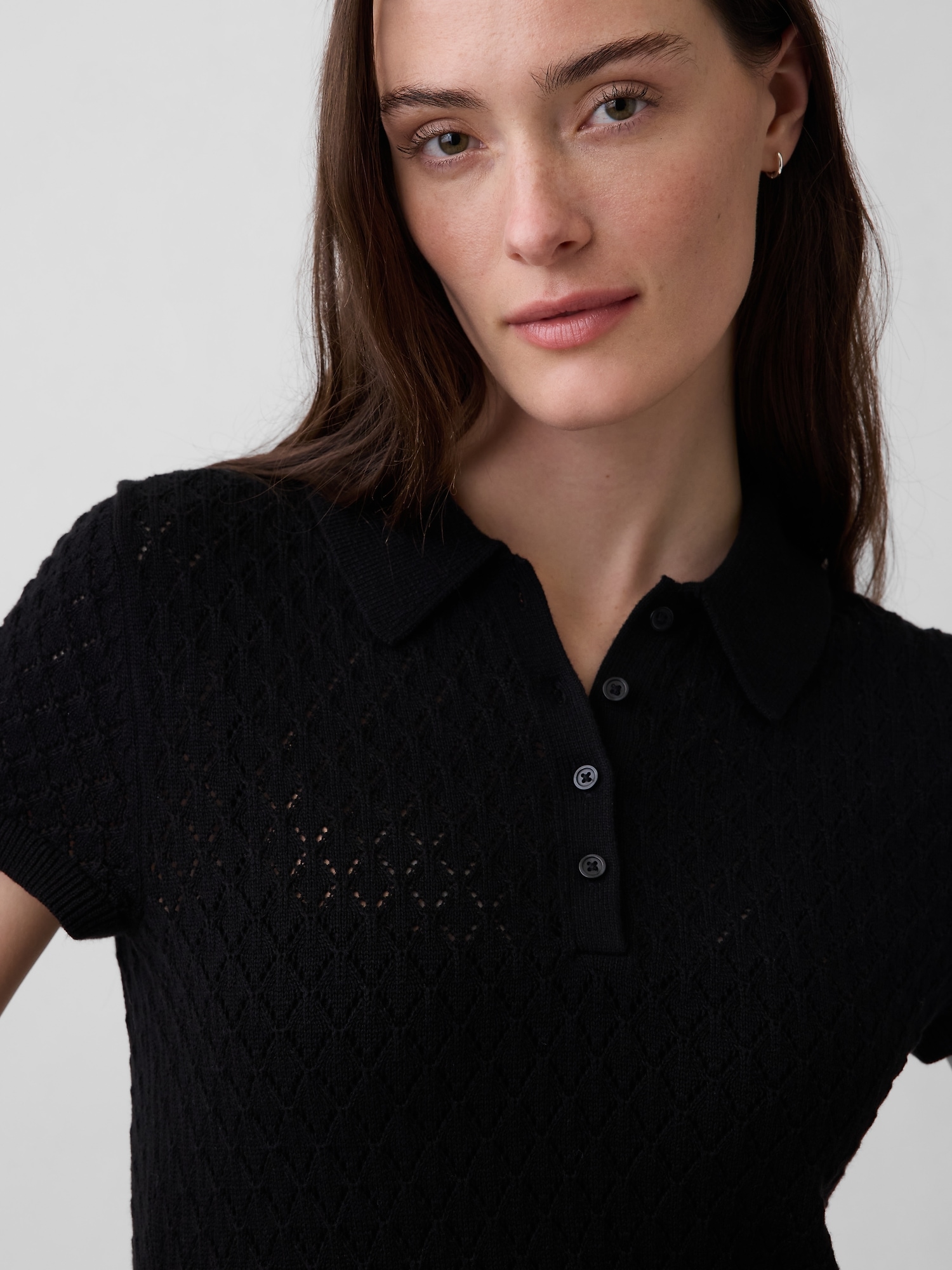 Pointelle Polo Shirt Maxi Sweater Dress