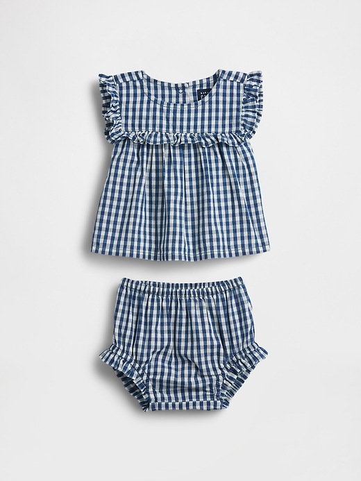Image number 1 showing, Baby Gingham Denim Ruffle Outfit Set