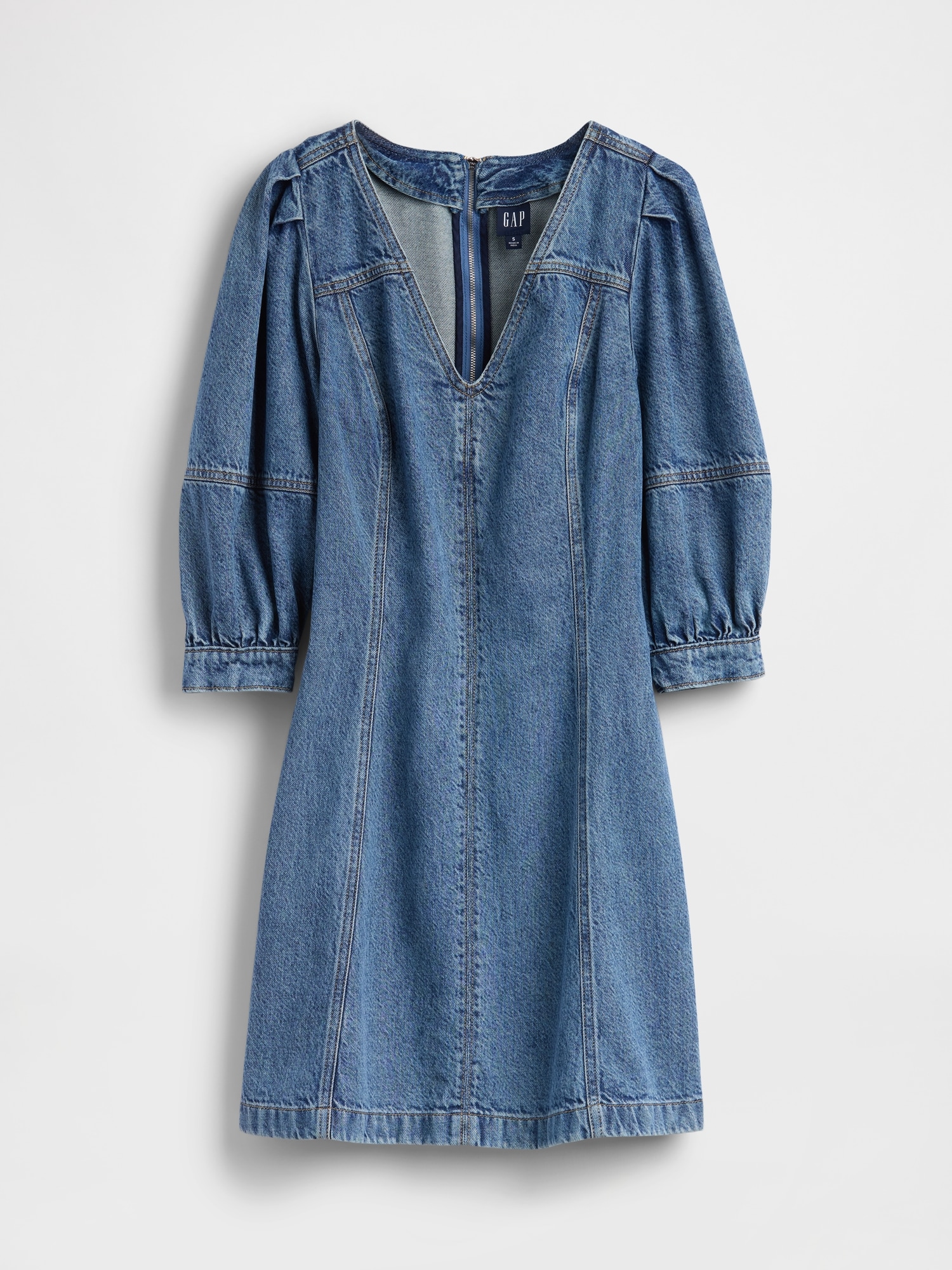UltraSoft Denim Puff-Sleeve Mini Dress