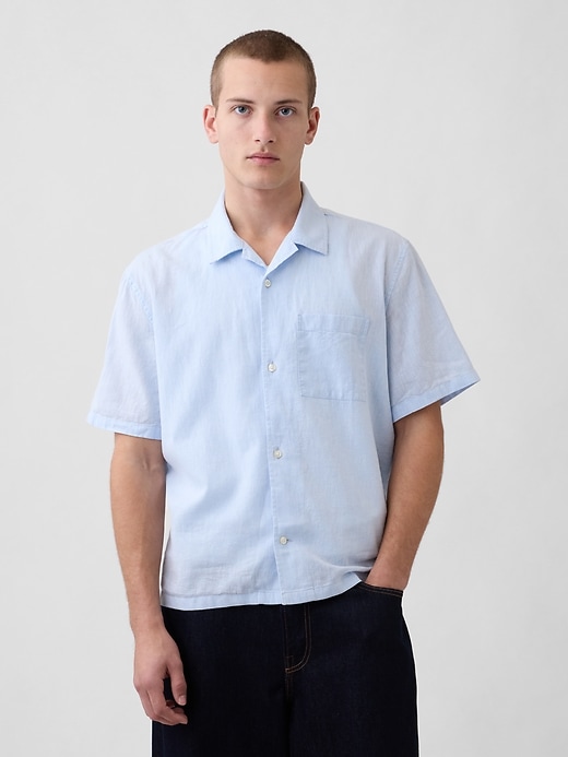 Image number 1 showing, Linen-Cotton Relaxed Straight-Hem Shirt