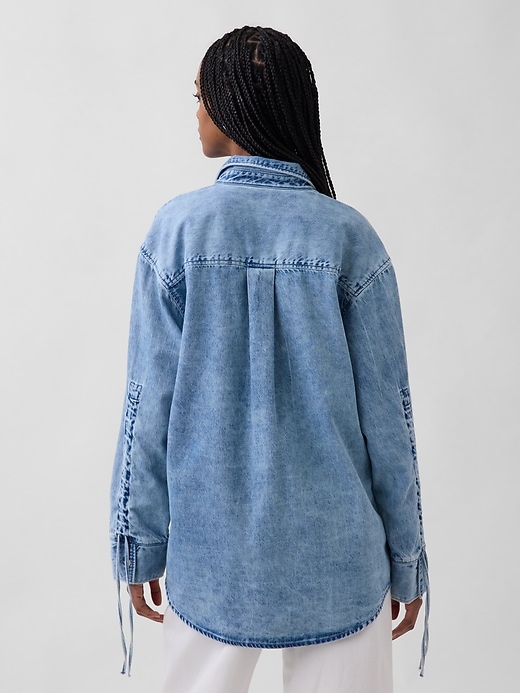 Image number 3 showing, UltraSoft Denim Oversized Ruched-Sleeve Shirt