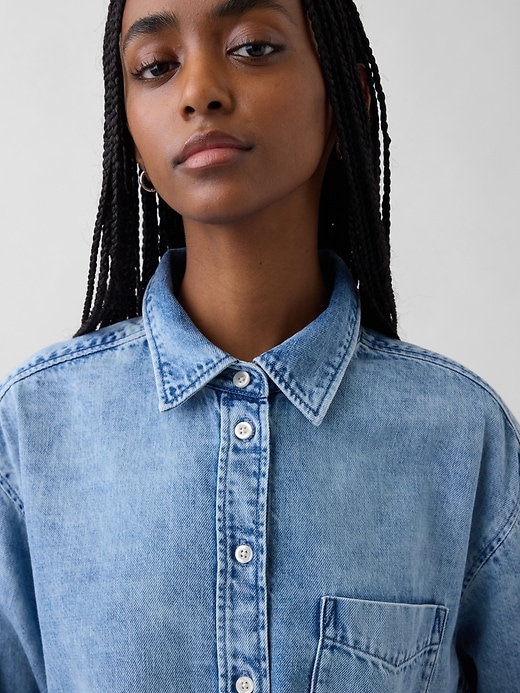 Image number 4 showing, UltraSoft Denim Oversized Ruched-Sleeve Shirt