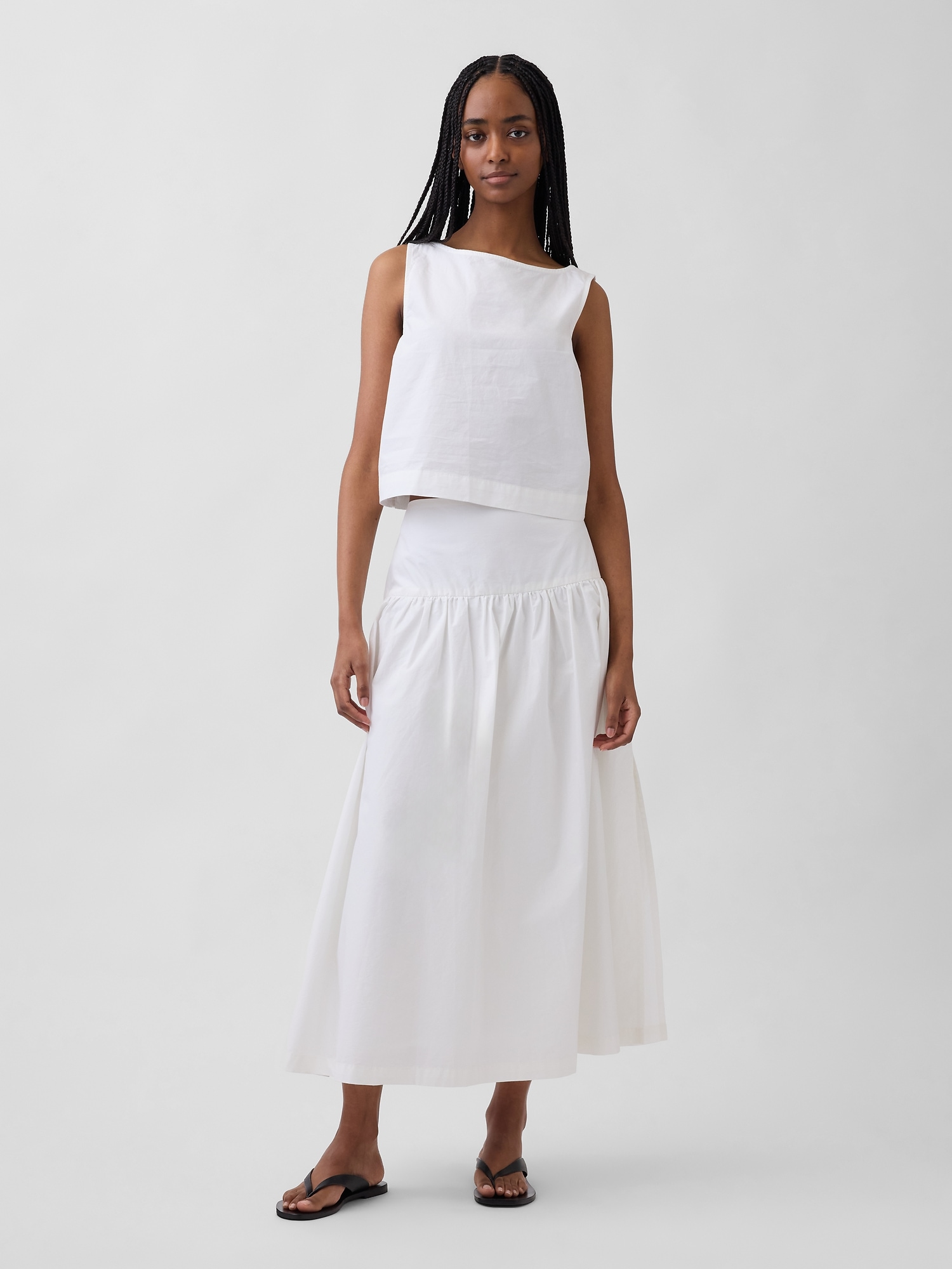 Poplin Drop-Waist Maxi Skirt