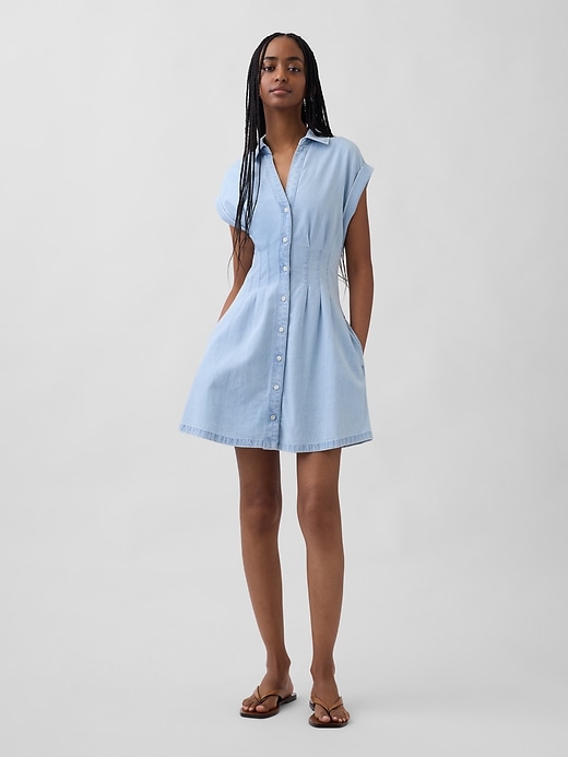 Image number 1 showing, Denim Pleated Mini Shirtdress