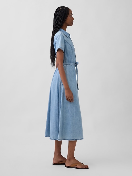 Image number 3 showing, Denim Tie-Waist Midi Shirtdress