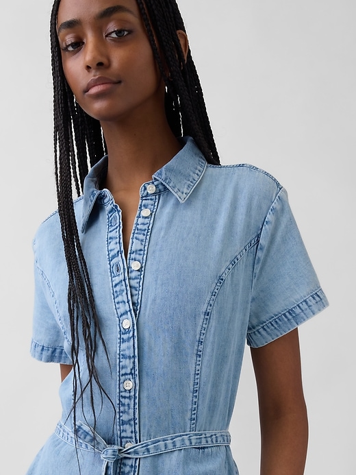 Image number 4 showing, Denim Tie-Waist Midi Shirtdress