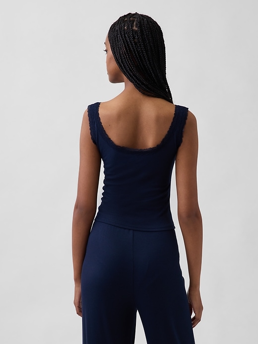 Image number 3 showing, Mini Rib Lace Henley PJ Tank Top
