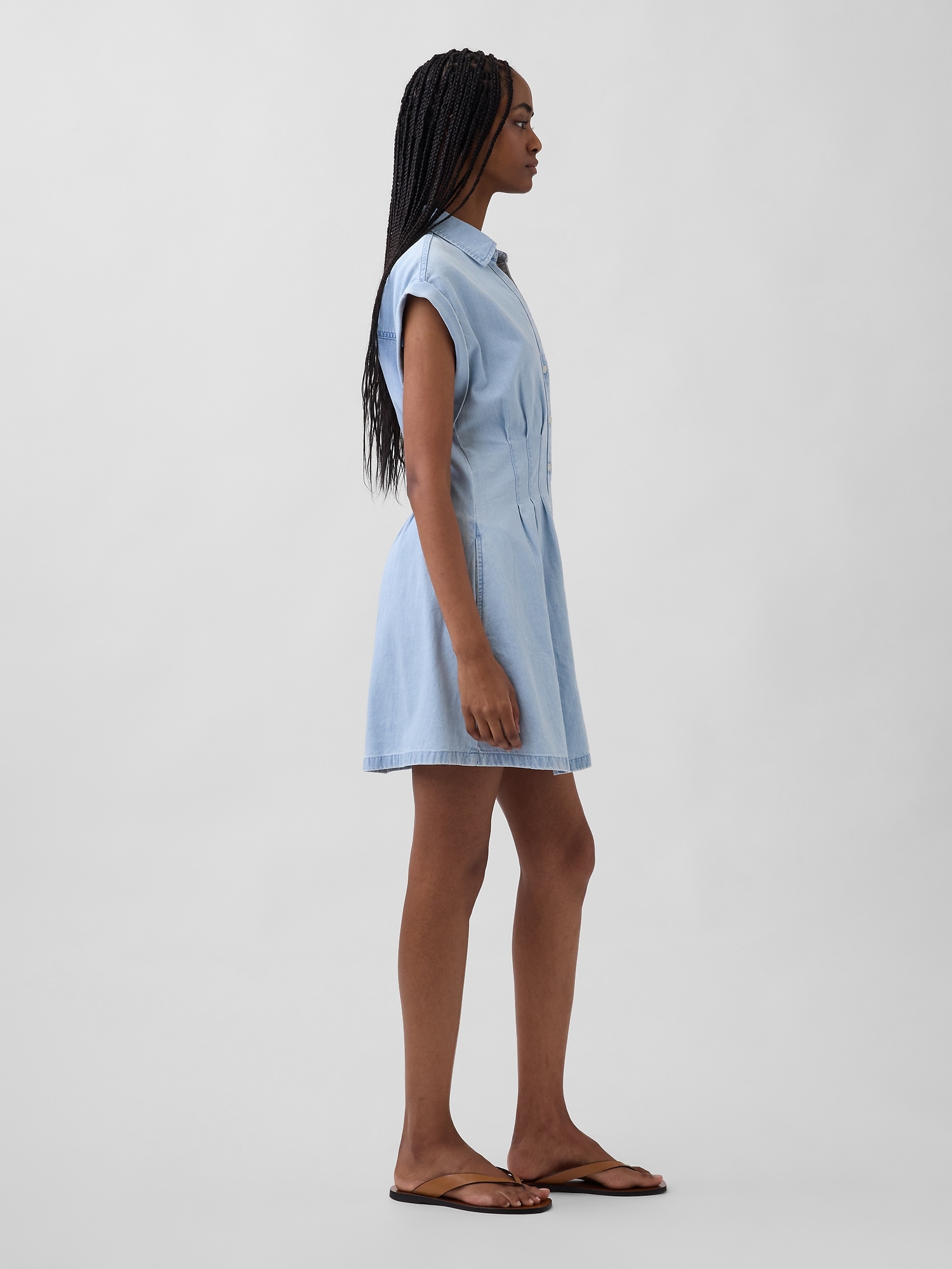 Denim Pleated Mini Shirtdress