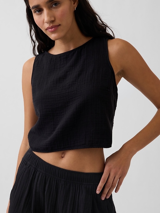 L'image numéro 6 présente Pantalon décontracté coupe baril en gaze de coton