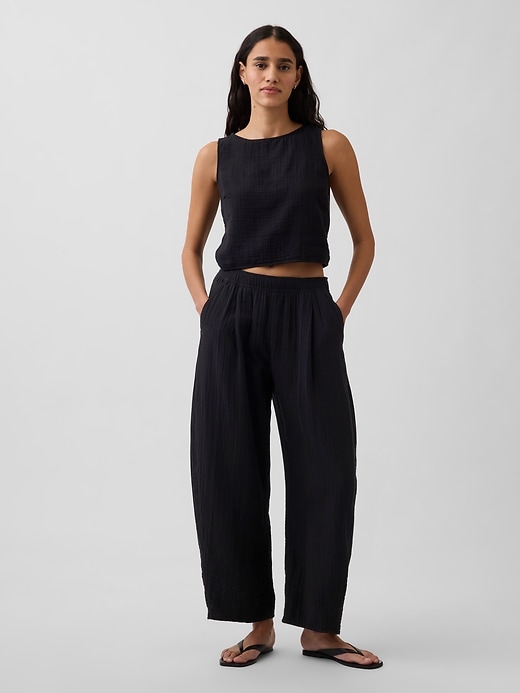 L'image numéro 1 présente Pantalon décontracté coupe baril en gaze de coton