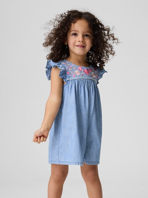 Image number 1 showing, Baby & Toddler Denim Embroidered Yoke Romper