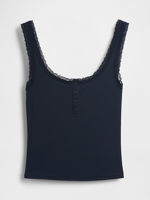 Image number 5 showing, Mini Rib Lace Henley PJ Tank Top