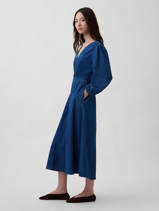 Image number 3 showing, Denim Pieced-Waist Midi Dress