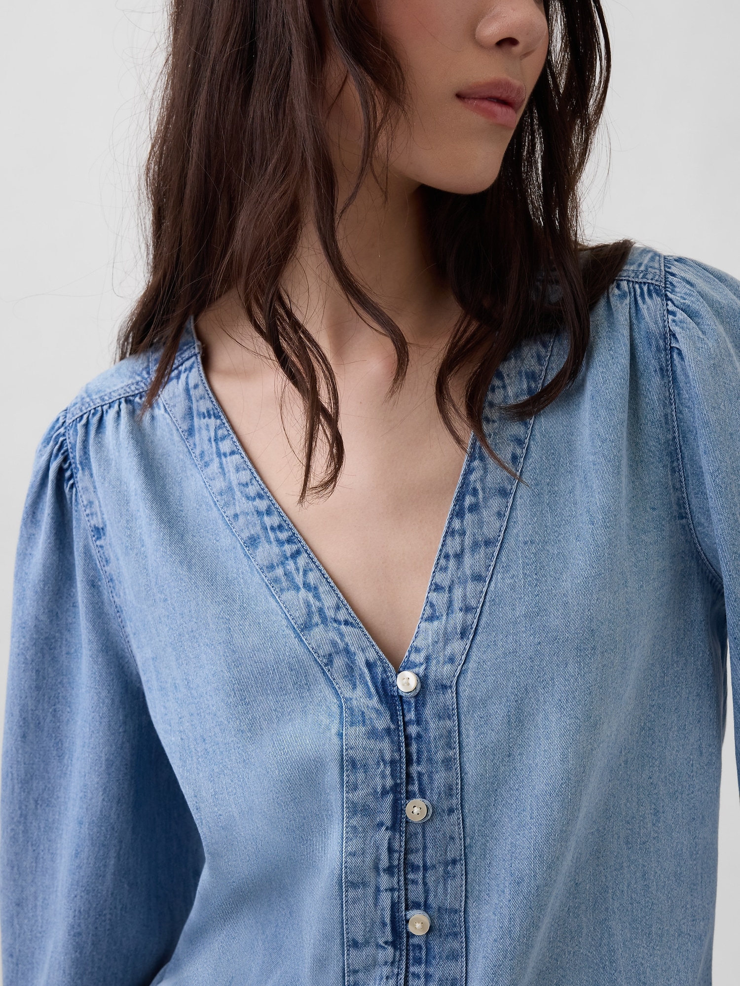 Denim Puff-Sleeve Top