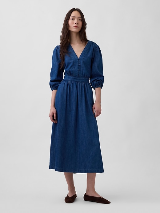 Image number 1 showing, Denim Pieced-Waist Midi Dress