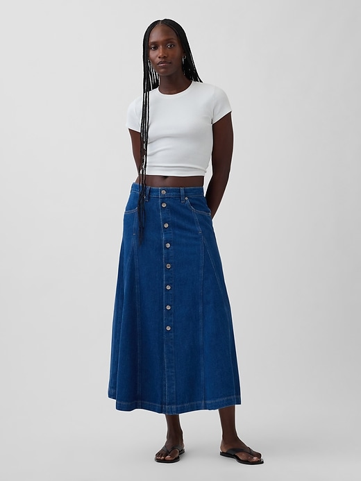 Image number 1 showing, Seamed Denim Button-Front Maxi Skirt