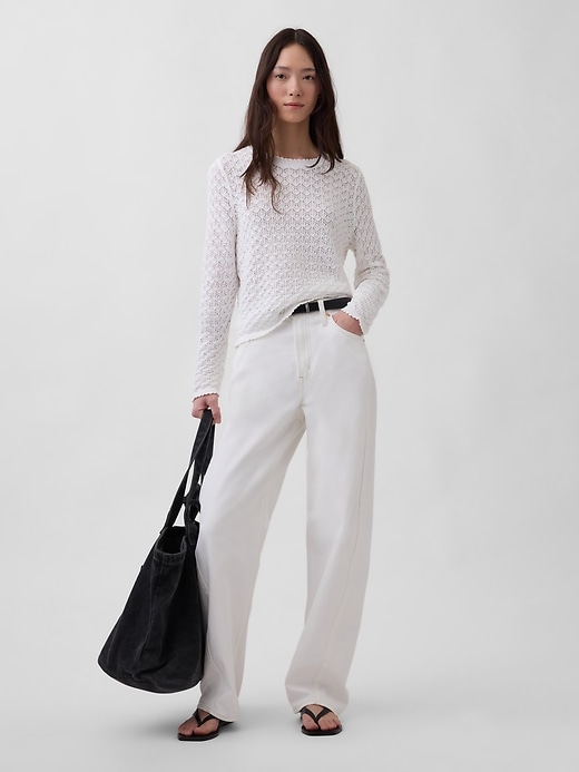 Image number 2 showing, 100% Cotton Pointelle Crop Sweater