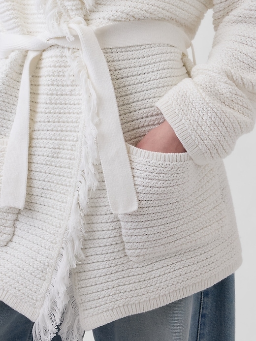 Image number 4 showing, 100% Cotton Oversized Fringe Shawl Cardigan