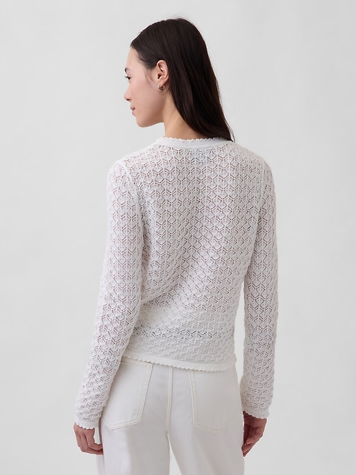 Image number 3 showing, 100% Cotton Pointelle Crop Sweater