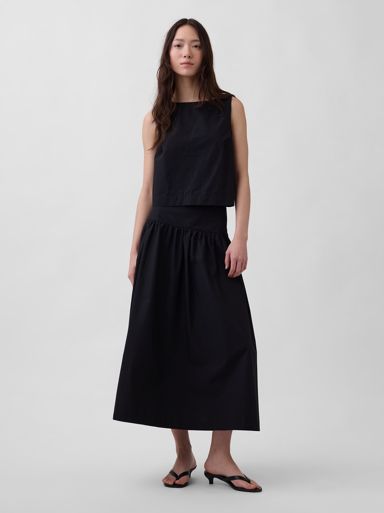 Poplin Drop-Waist Maxi Skirt