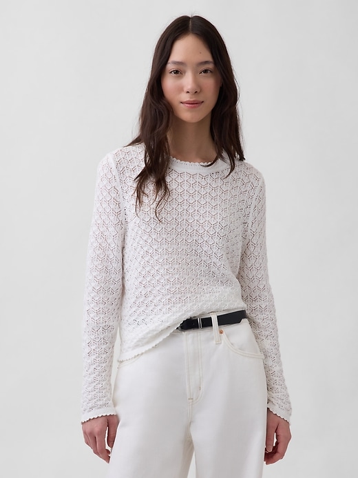 Image number 1 showing, 100% Cotton Pointelle Crop Sweater