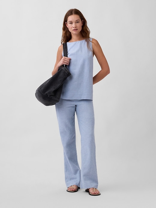 Image number 6 showing, Low Rise Linen-Blend Flare Pants