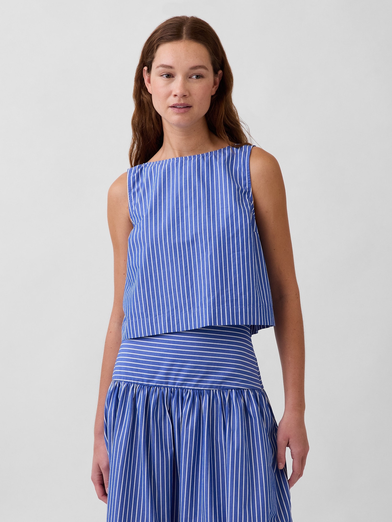 Poplin Boatneck Shell Tank Top