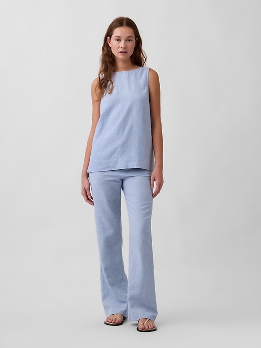 Image number 1 showing, Low Rise Linen-Blend Flare Pants