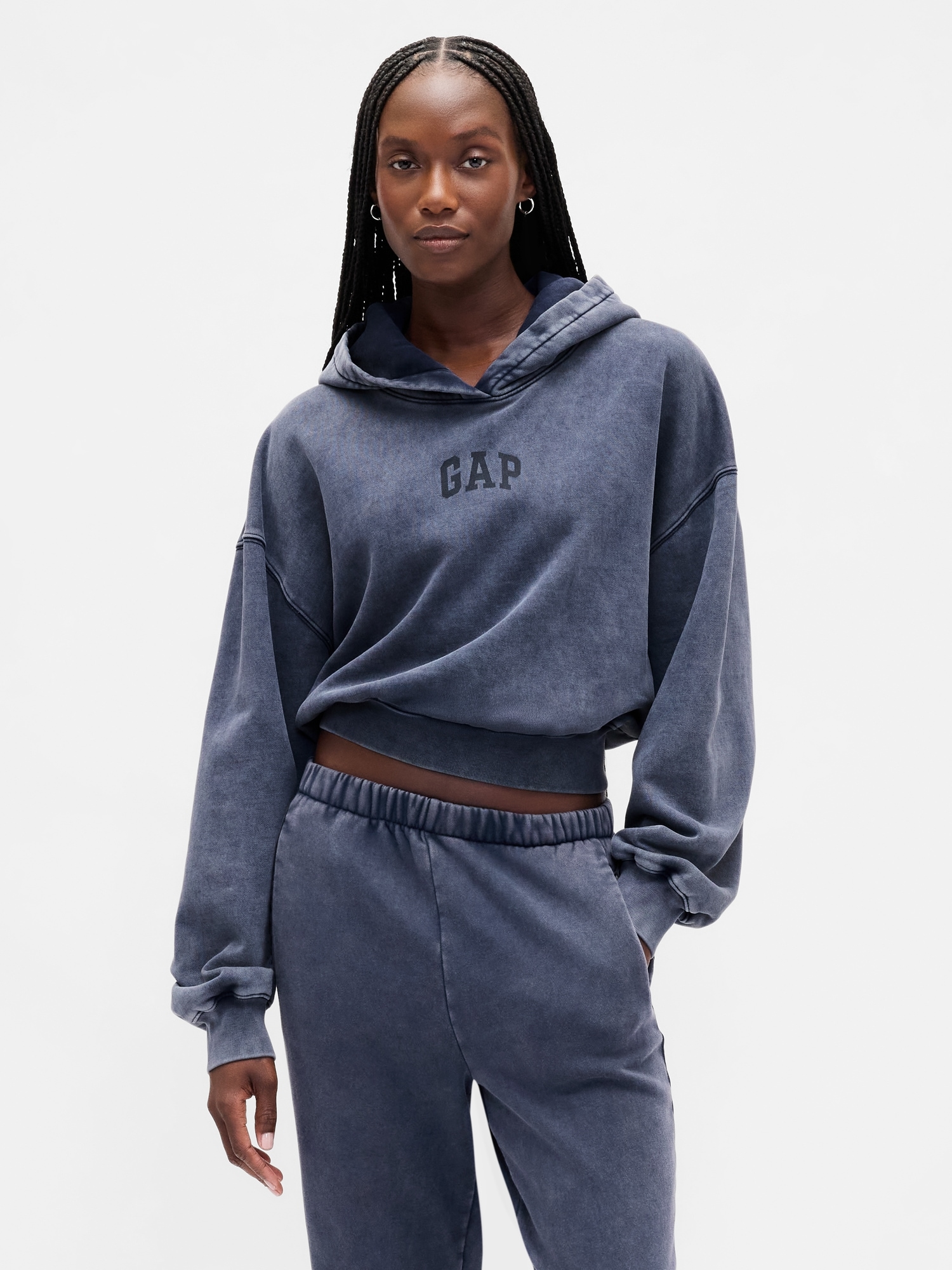 VintageSoft Crop Logo Hoodie