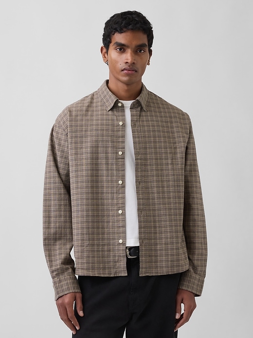 Image number 1 showing, Relaxed Crop Straight-Hem Oxford Shirt