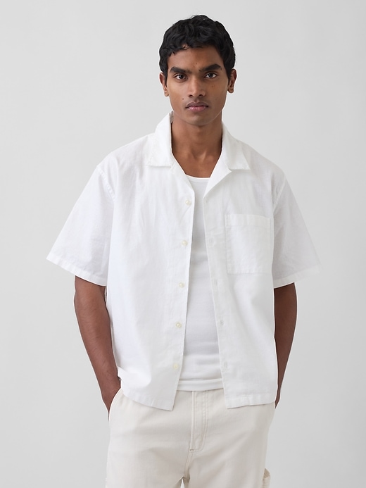 Image number 1 showing, Linen-Cotton Relaxed Straight-Hem Shirt