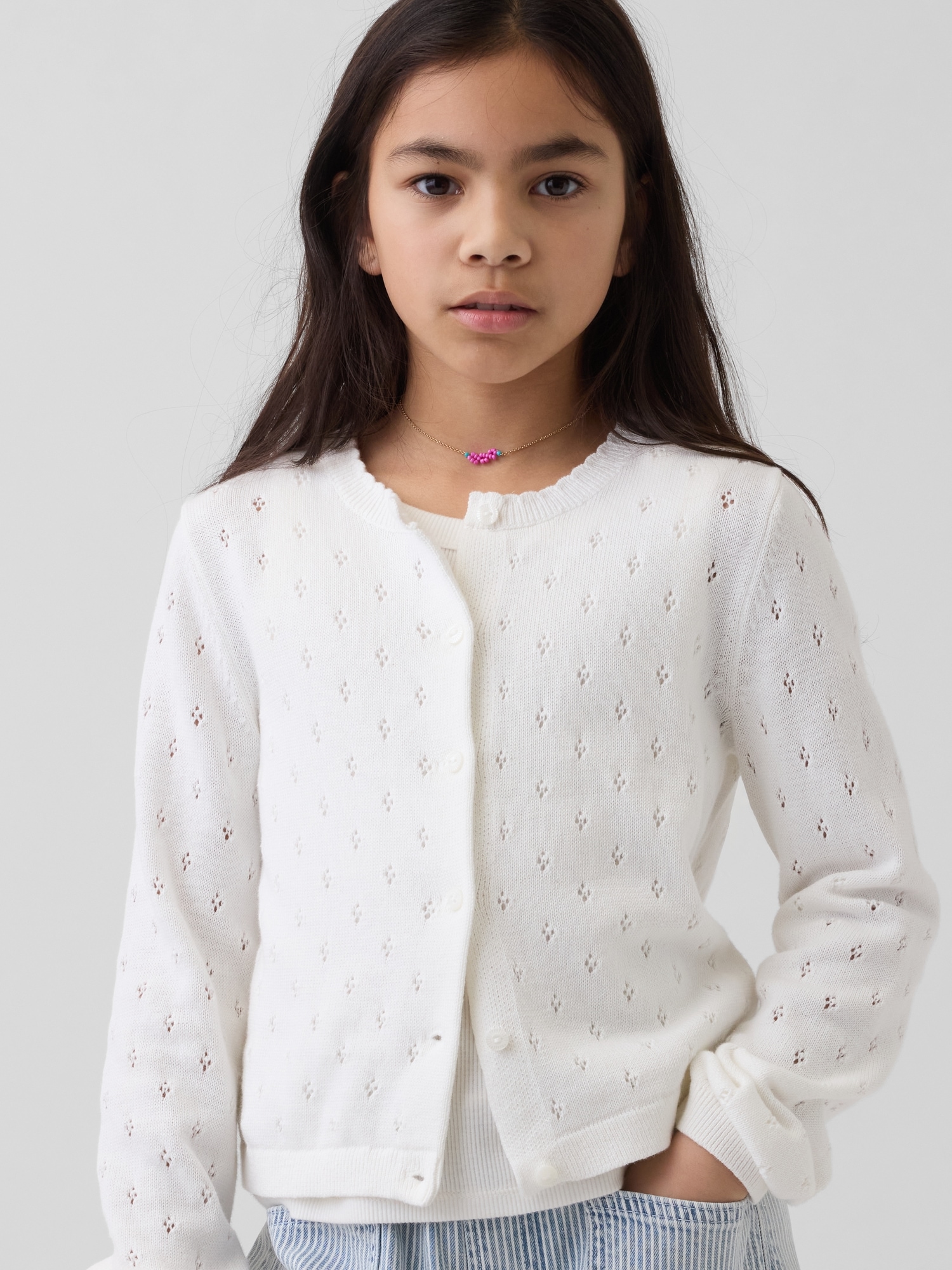 Kids Pointelle Cardigan Sweater