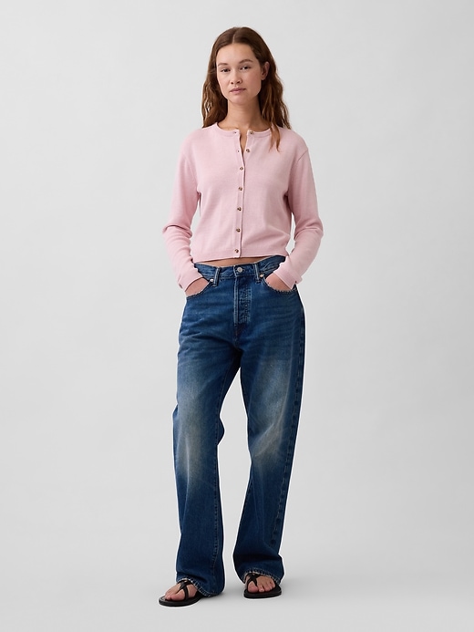 Image number 2 showing, 100% Cotton Relaxed Crop Cardigan Sweater