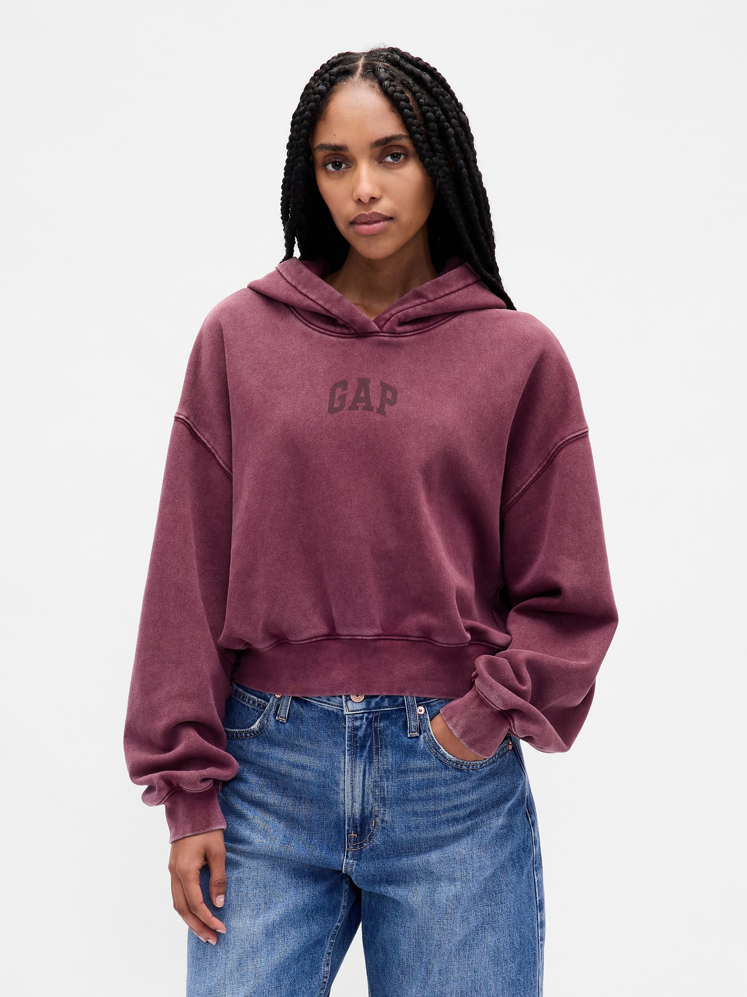 VintageSoft Crop Logo Hoodie