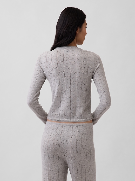 Image number 3 showing, Lightweight CashSoft Pointelle Heart PJ Top